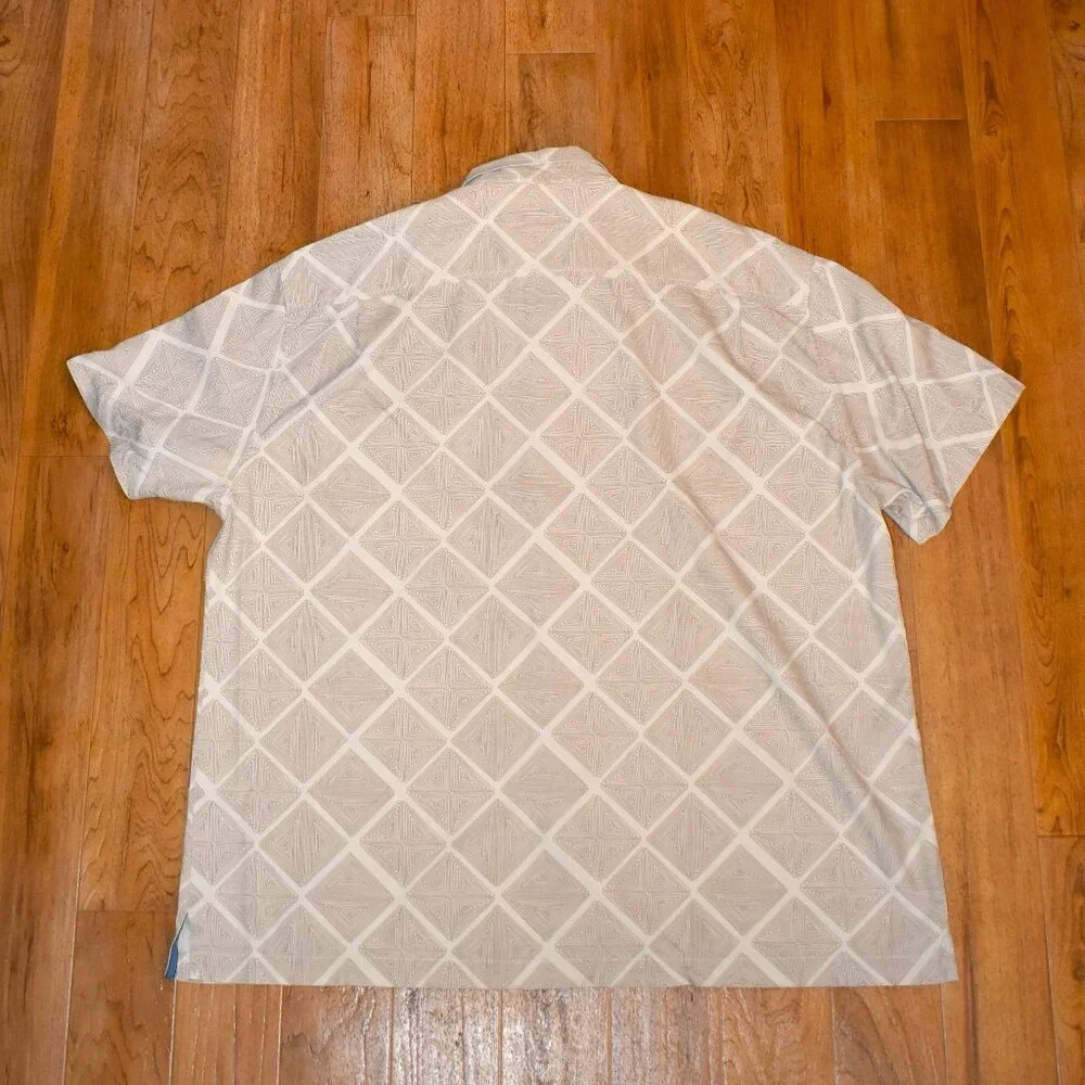 Tommy Bahama‎ Tan/Cream Diamond Pattern Silk Button Front Shirt Sz 3XL - Picture 2 of 4